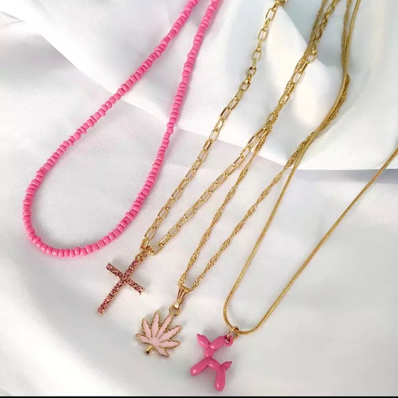 Zara PINK 420 bead+Cross 4-layer Multilayer Beaded Choker Poodle Balloon Dog - Picture 2 of 16